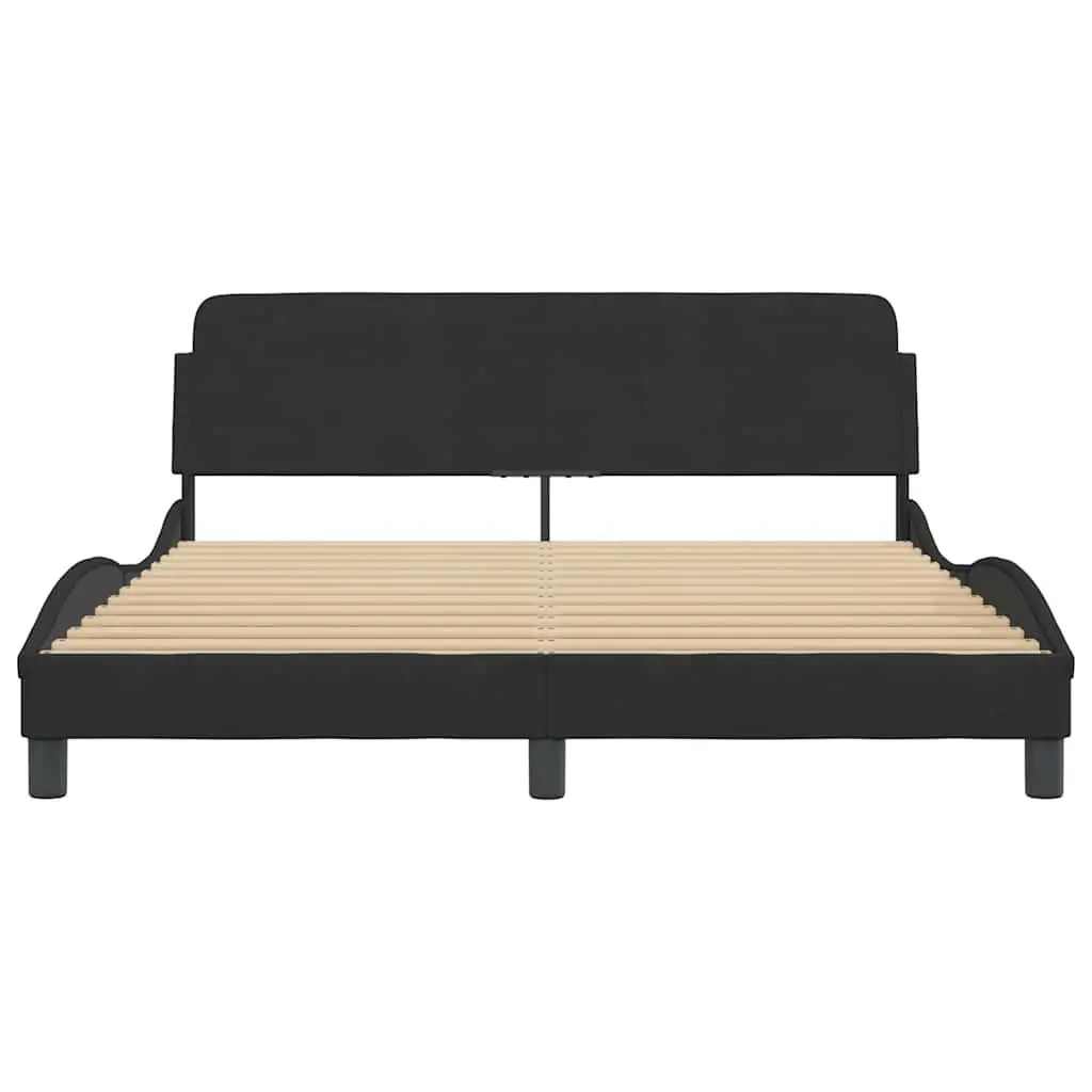 Queen Bed Frame Black Velvet Headboard 152x203cm Bedroom Furniture Slats
