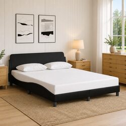 Black Queen Bed Frame with Faux Leather Headboard