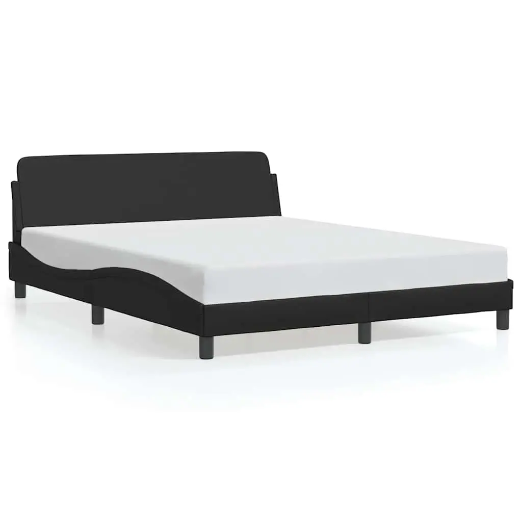 Black Queen Bed Frame with Faux Leather Headboard