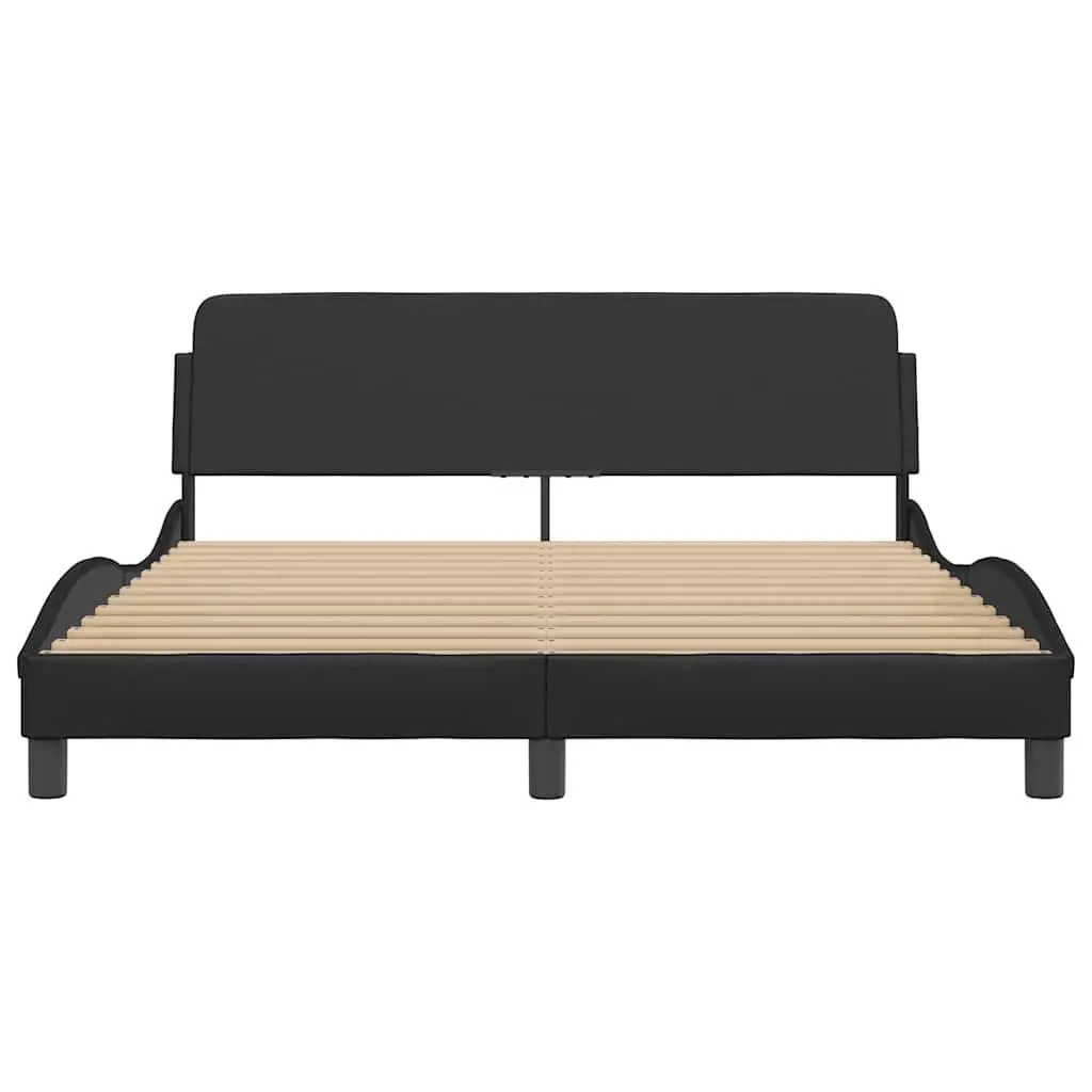 Black Queen Bed Frame with Faux Leather Headboard