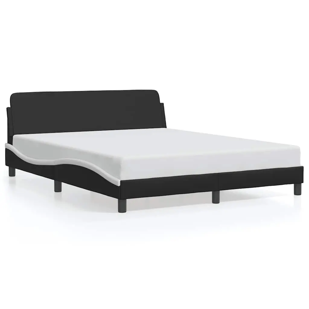 Queen Bed Frame Black Faux Leather 152x203cm Plywood Slats