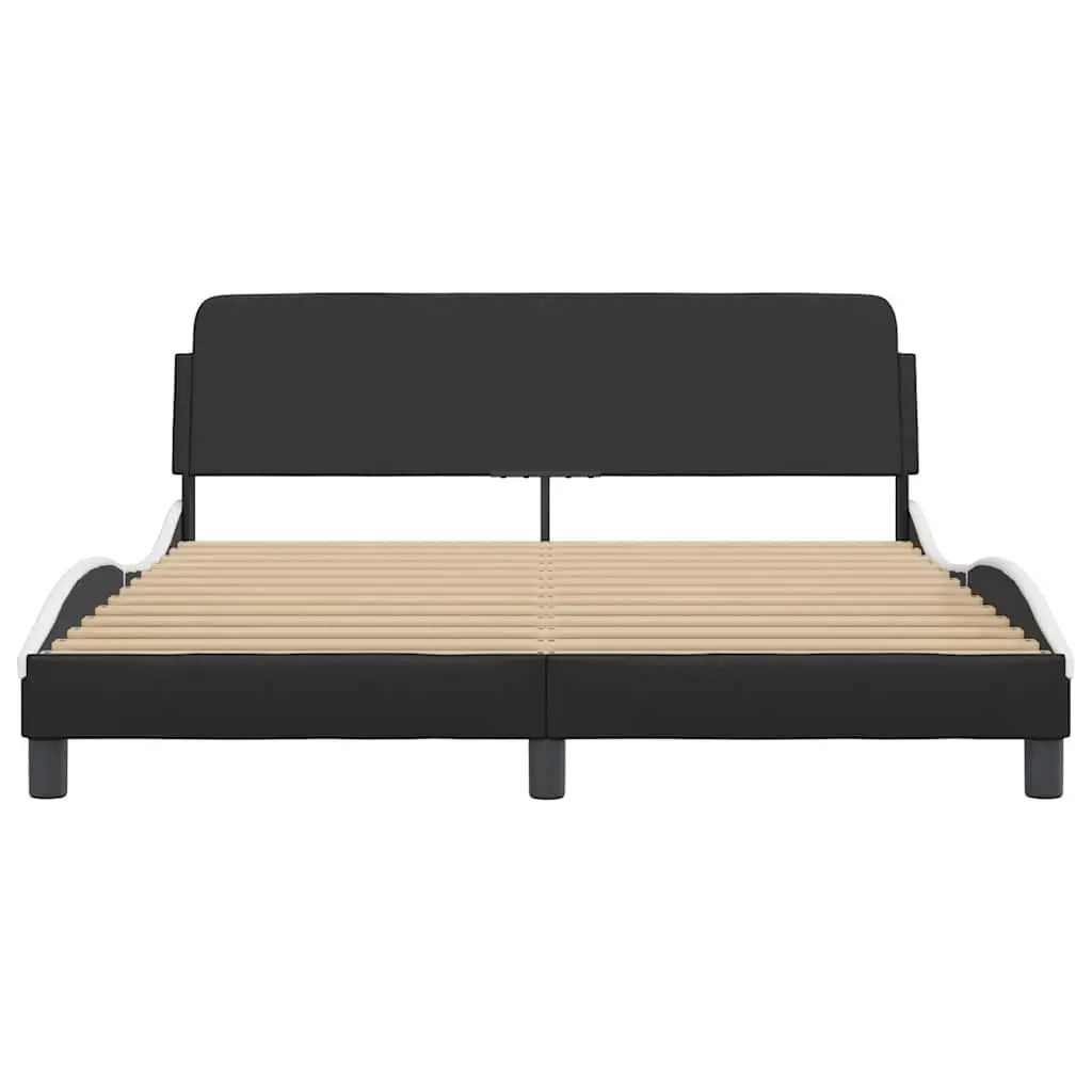 Queen Bed Frame Black Faux Leather 152x203cm Plywood Slats