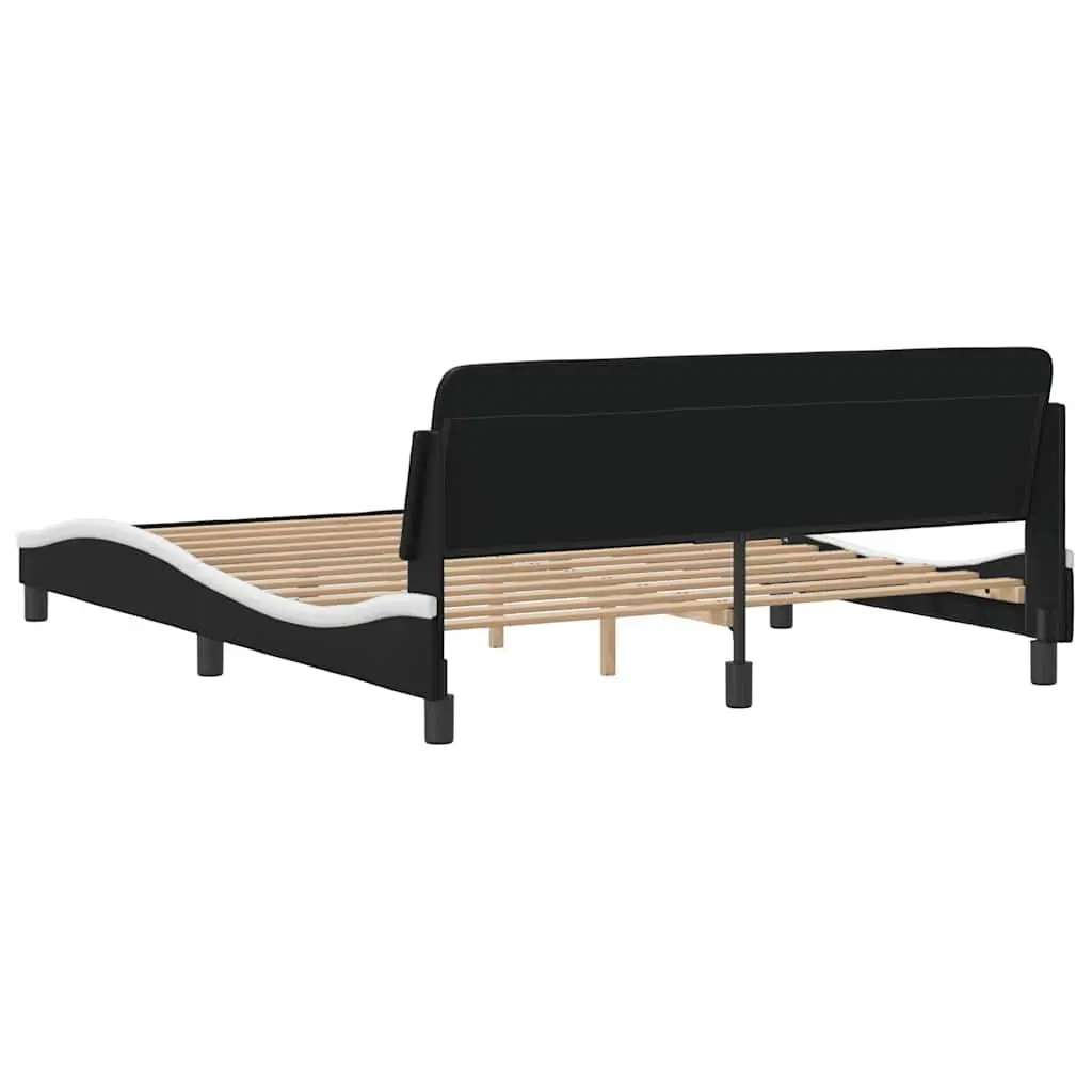 Queen Bed Frame Black Faux Leather 152x203cm Plywood Slats