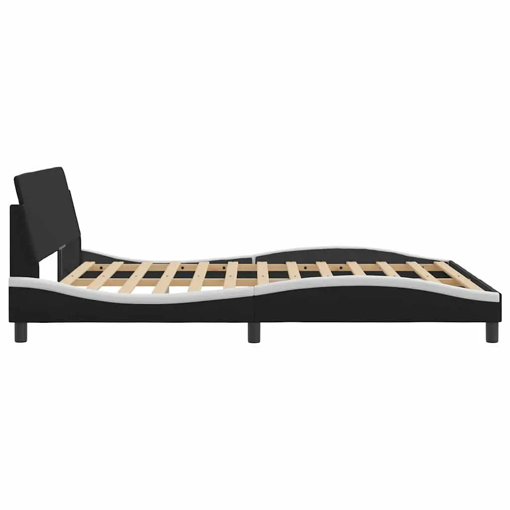 Queen Bed Frame Black Faux Leather 152x203cm Plywood Slats