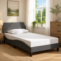 King Single Bed Frame with Dark Grey Headboard