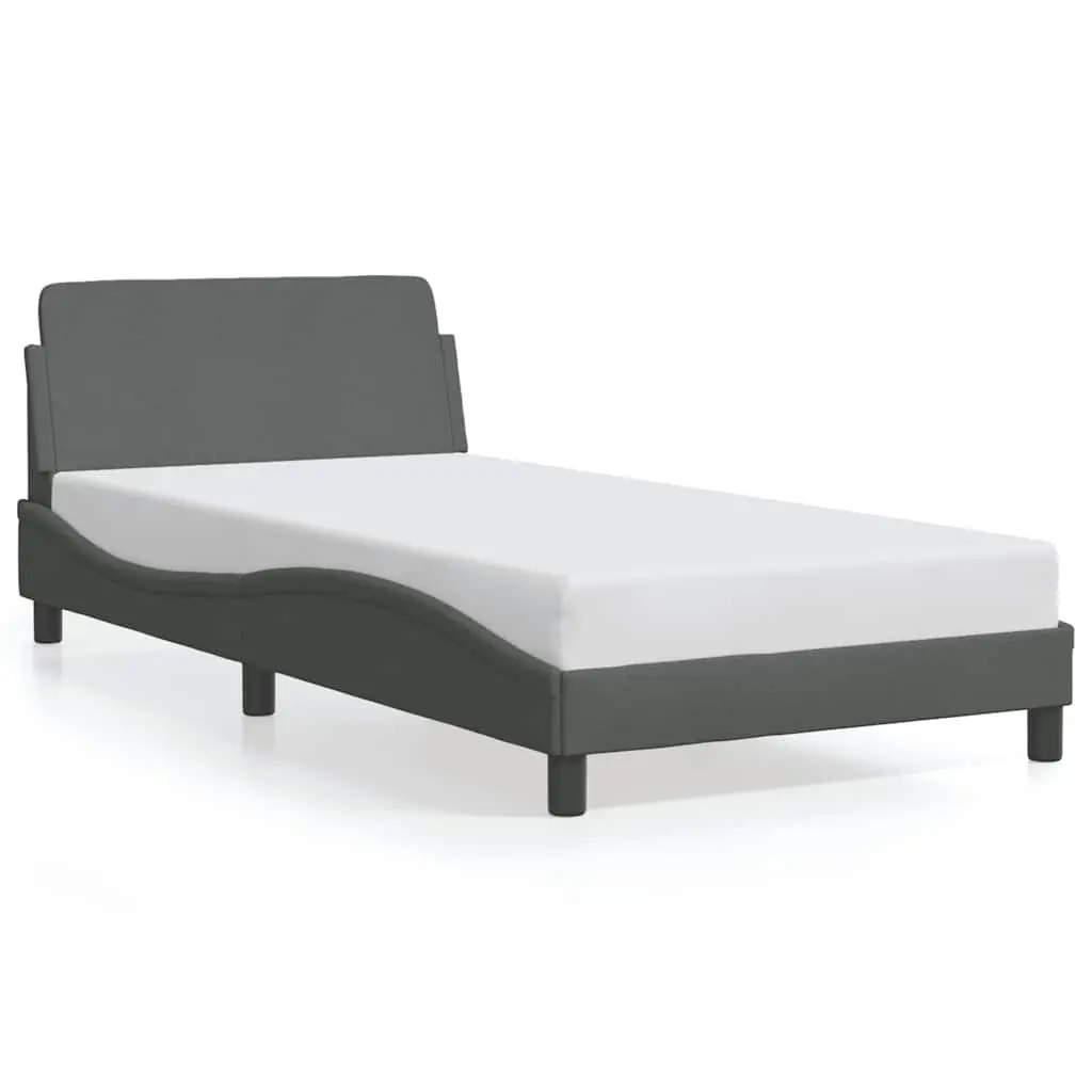 King Single Bed Frame with Dark Grey Headboard