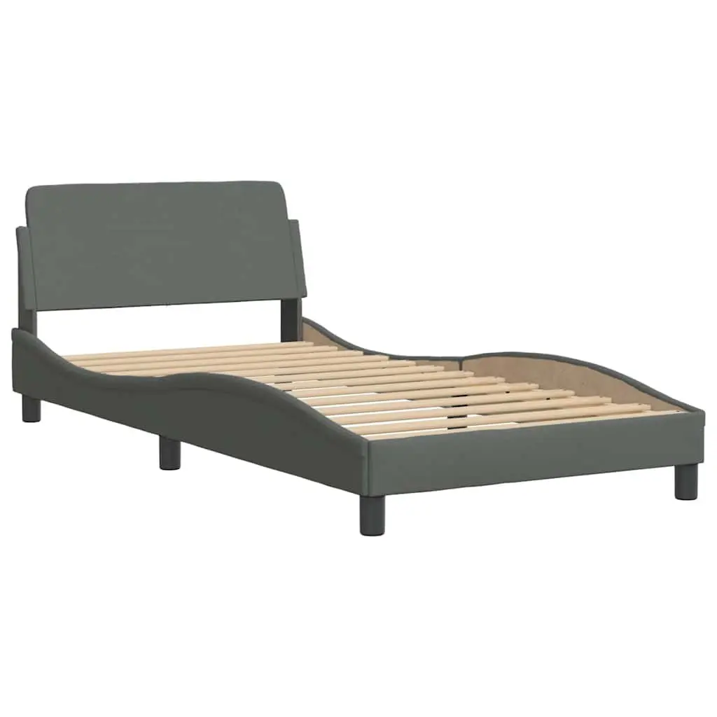 King Single Bed Frame with Dark Grey Headboard