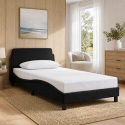 Modern King Single Bed Frame with Black Velvet Headboard