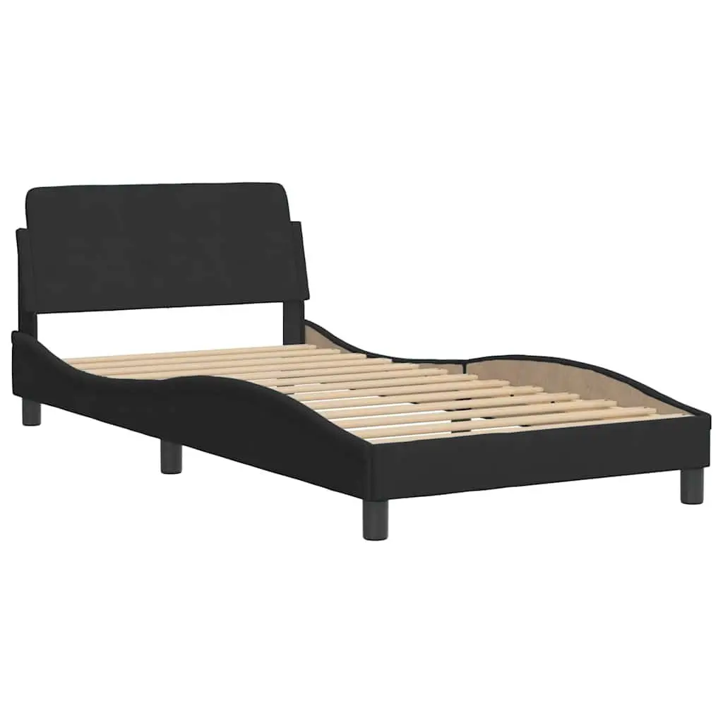 King Single Bed Frame with Black Velvet Headboard