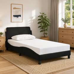 Black Faux Leather King Single Bed Frame with Headboard