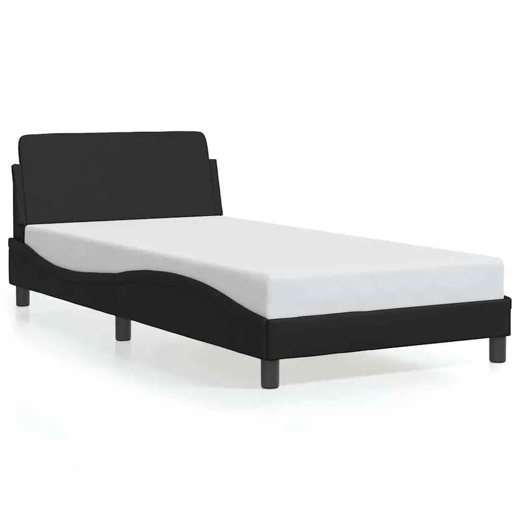 King Single Bed Frame Black Faux Leather Modern 107 x 203 cm