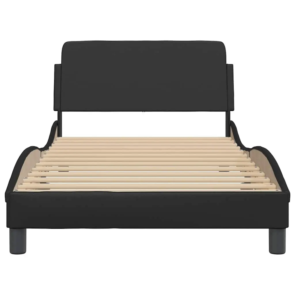King Single Bed Frame Black Faux Leather Modern 107 x 203 cm