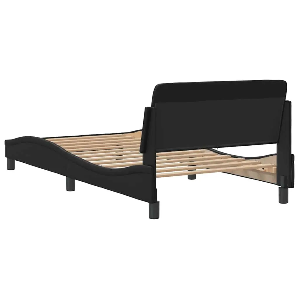 King Single Bed Frame Black Faux Leather Modern 107 x 203 cm