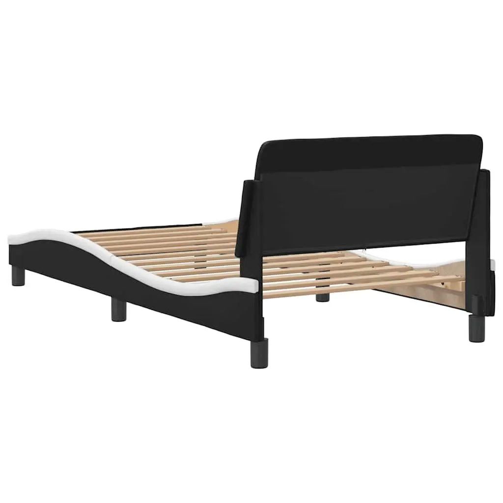 King Single Bed Frame with Headboard Faux Leather Black White Bedroom Furniture
