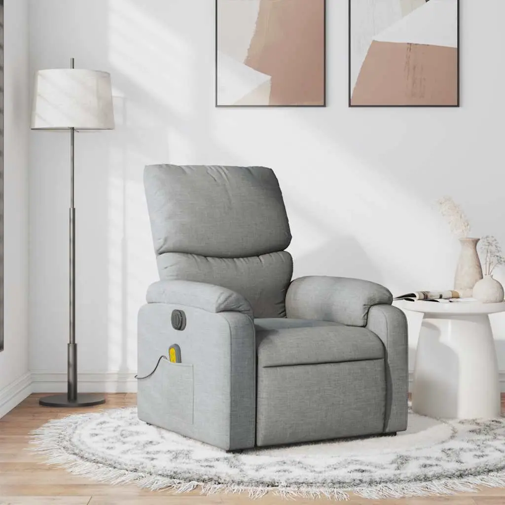 Massage Recliner Chair Manual Reclining Light Grey Fabric Armchair Vibration