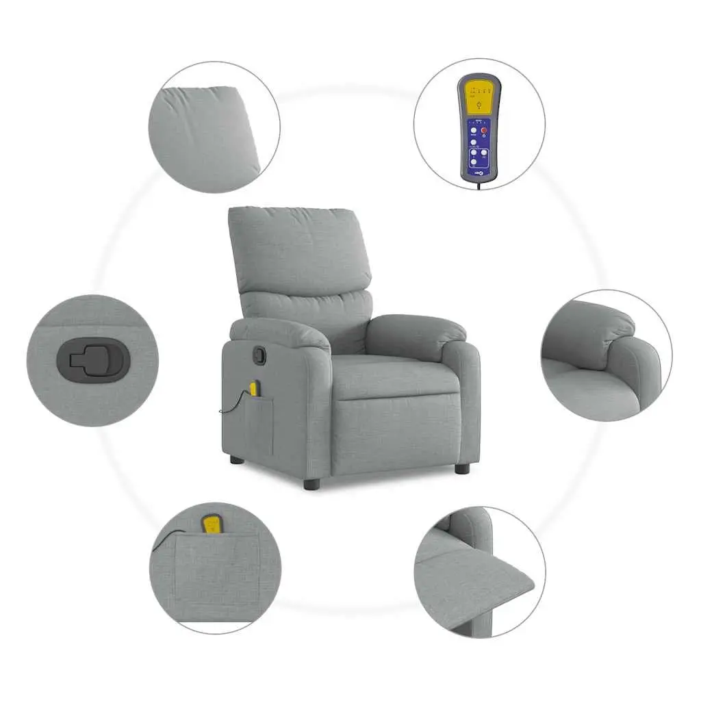 Massage Recliner Chair Manual Reclining Light Grey Fabric Armchair Vibration