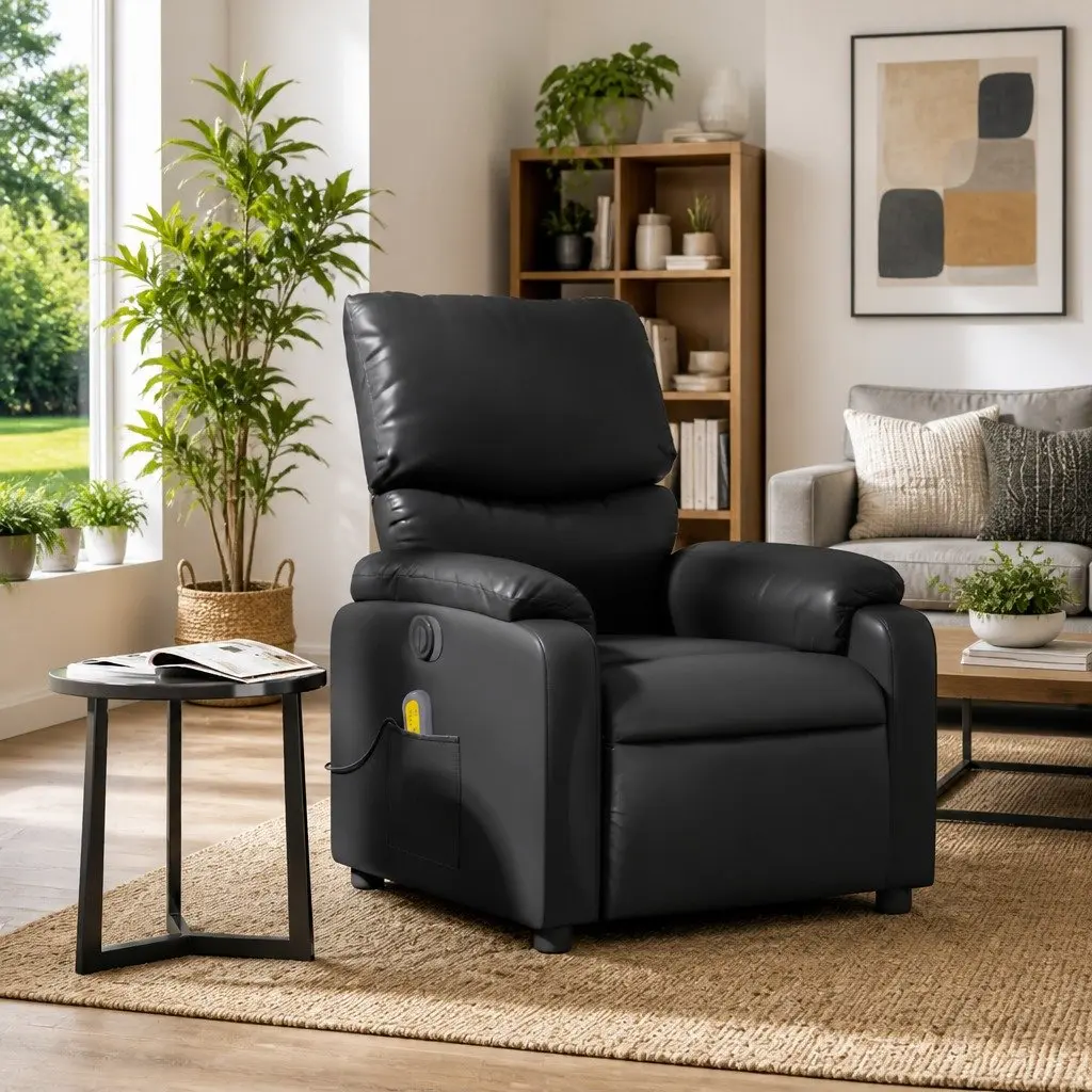 Black Faux Leather Manual Reclining Massage Chair