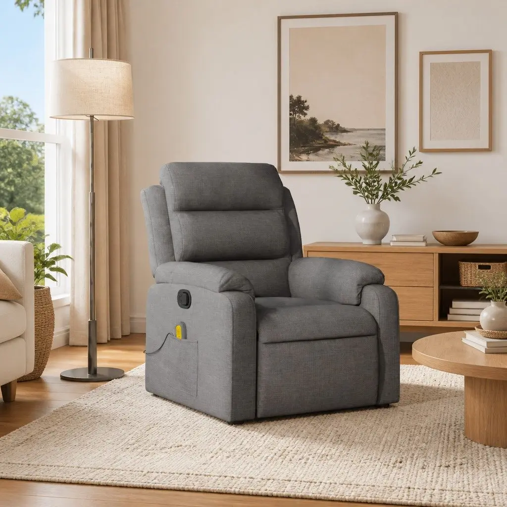 Massage Recliner Chair Grey Fabric Manual Reclining 135 Degrees Vibration 6 Points