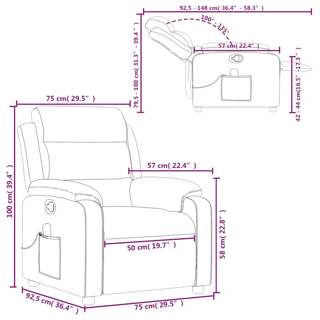 Massage Recliner Chair Grey Fabric Manual Reclining 135 Degrees Vibration 6 Points