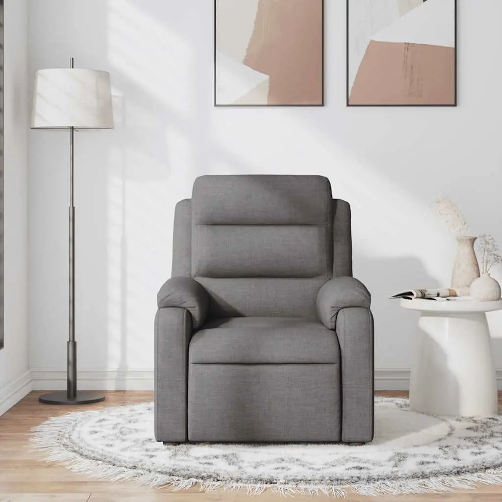 Massage Recliner Chair Grey Fabric Manual Reclining 135 Degrees Vibration 6 Points