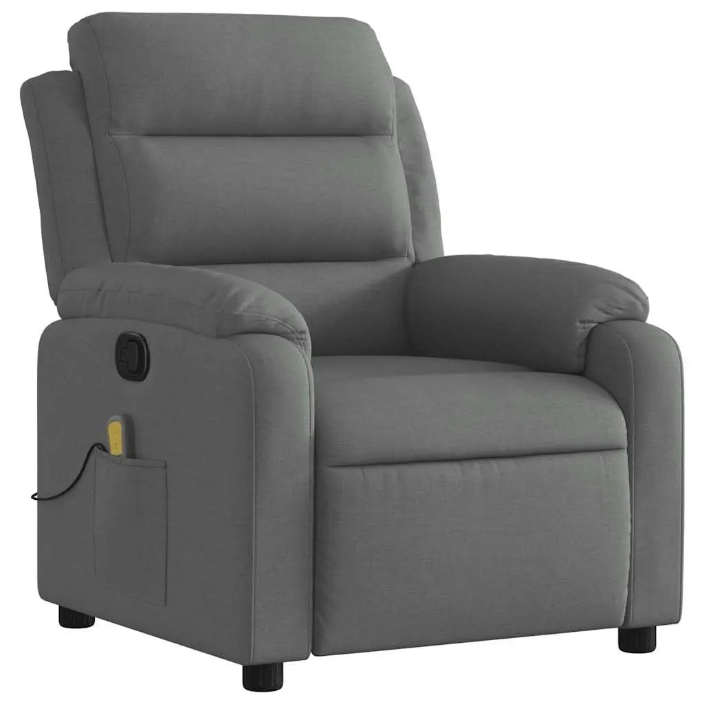Massage Recliner Chair Grey Fabric Manual Reclining 135 Degrees Vibration 6 Points