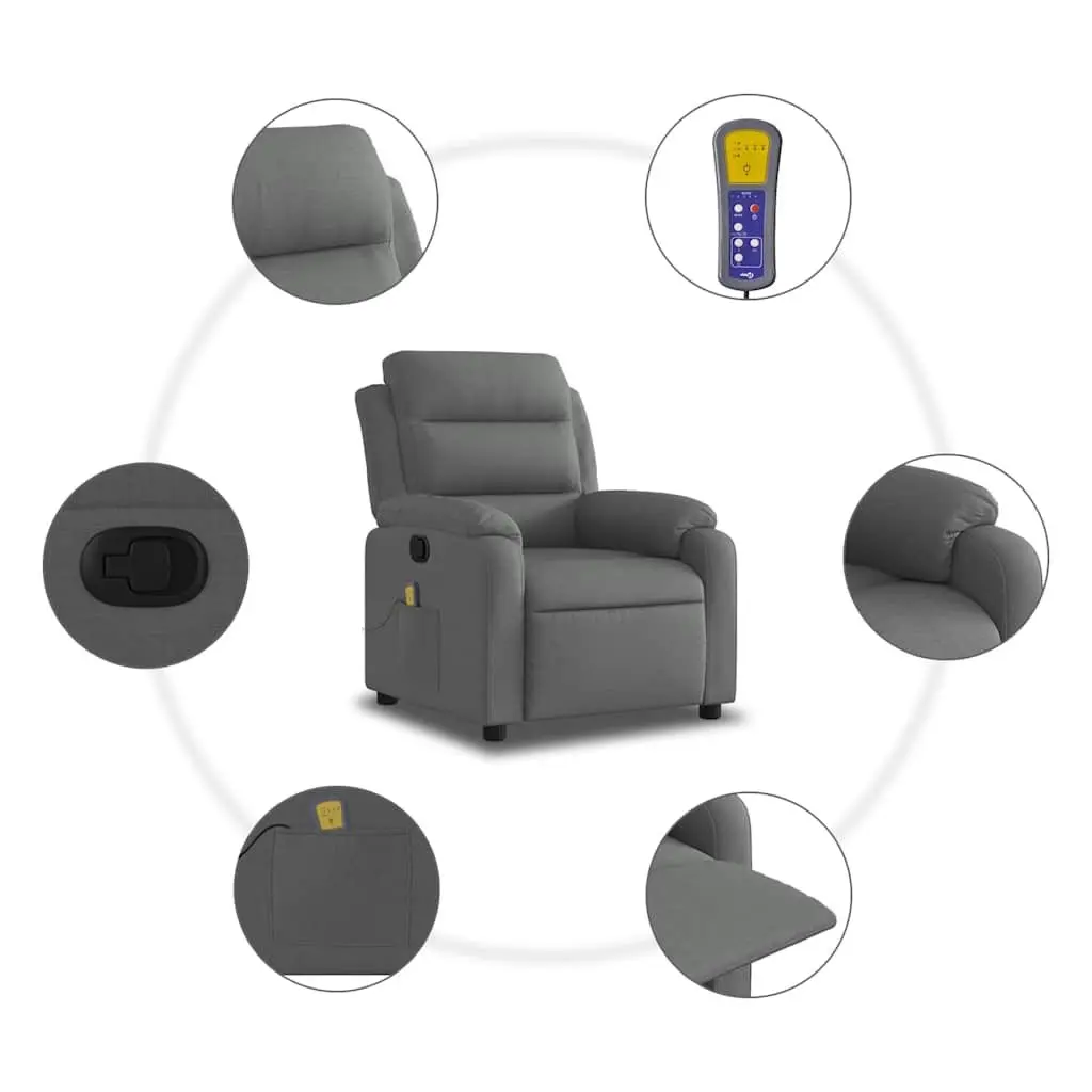 Massage Recliner Chair Grey Fabric Manual Reclining 135 Degrees Vibration 6 Points