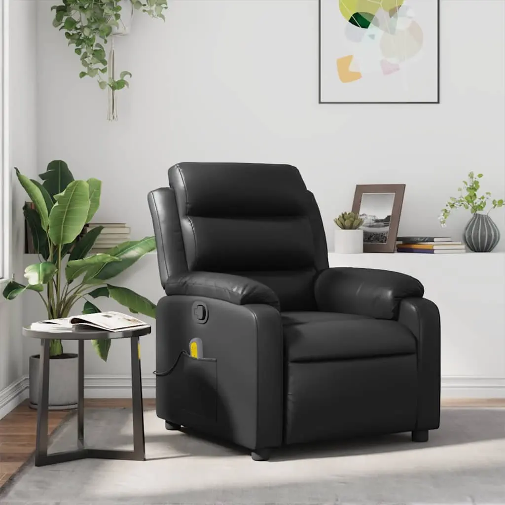 Massage Recliner Chair Black Faux Leather Manual Reclining Armchair Vibration