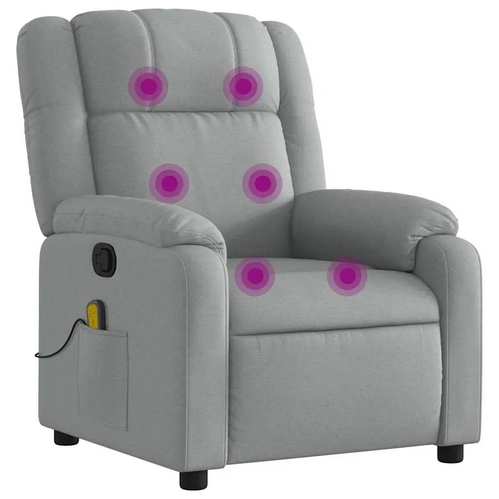Recliner Chair Light Grey Fabric Manual Recline Vibration Massage Armchair