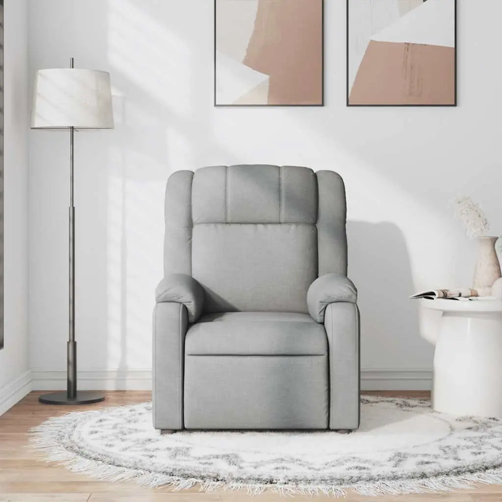Recliner Chair Light Grey Fabric Manual Recline Vibration Massage Armchair