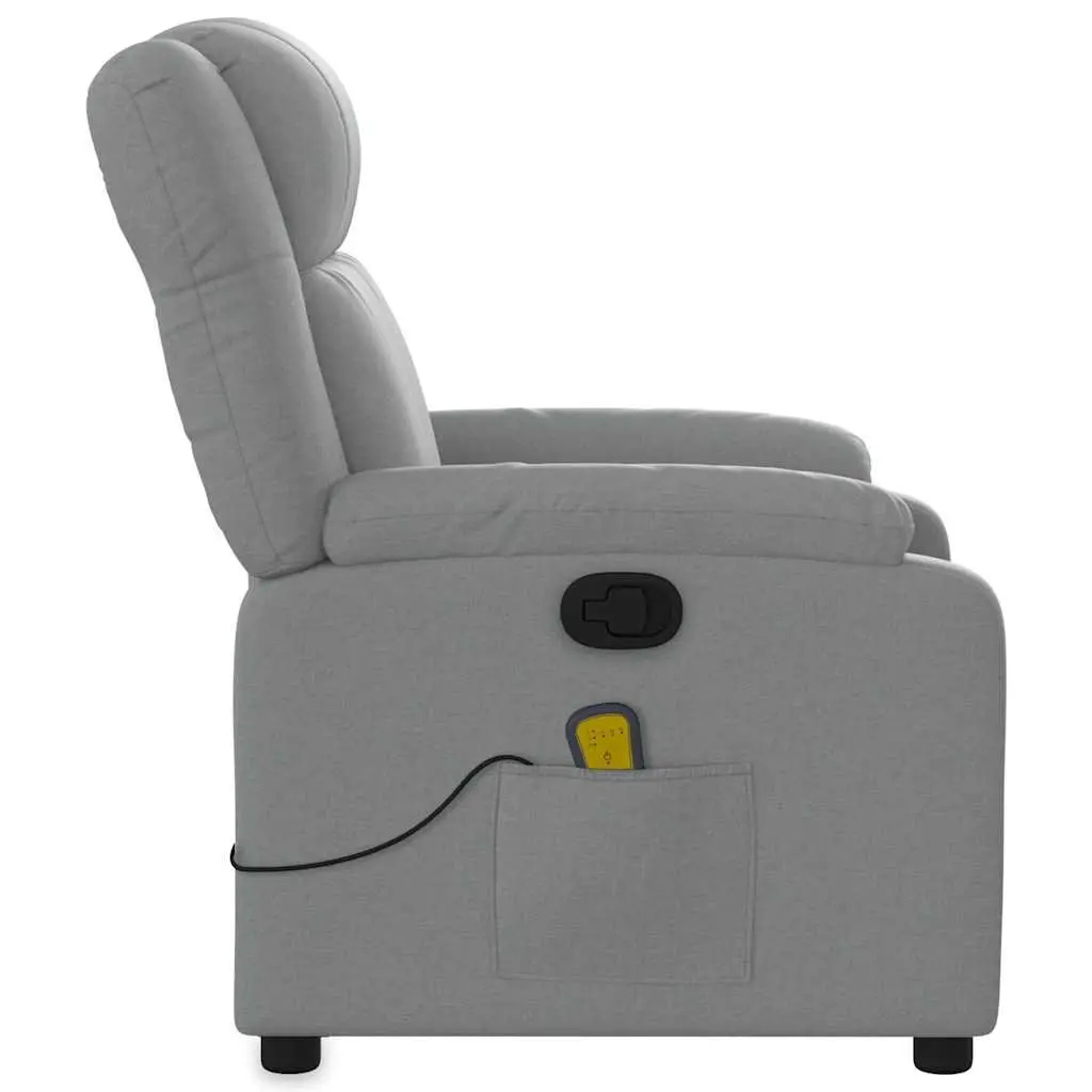 Recliner Chair Light Grey Fabric Manual Recline Vibration Massage Armchair