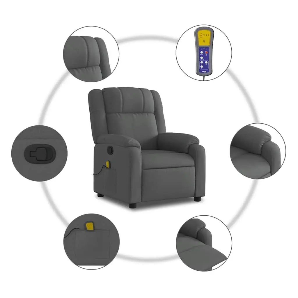 Massage Recliner Chair Dark Grey Fabric Manual Recline Vibration 6 Points