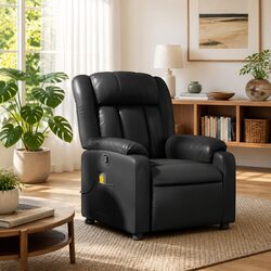 Black Faux Leather Manual Massage Recliner Chair