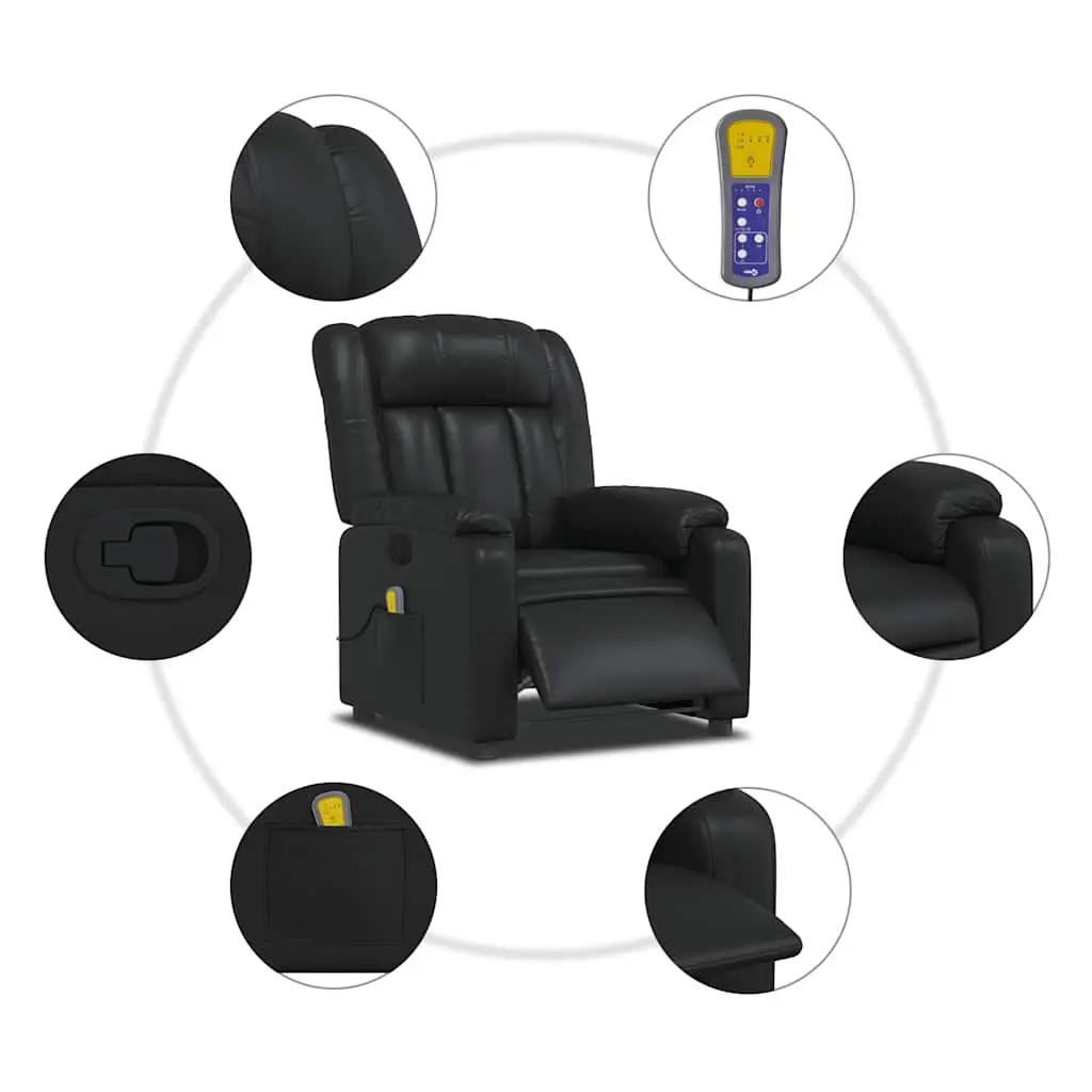 Massage Recliner Chair Black Faux Leather Manual Reclining Armchair