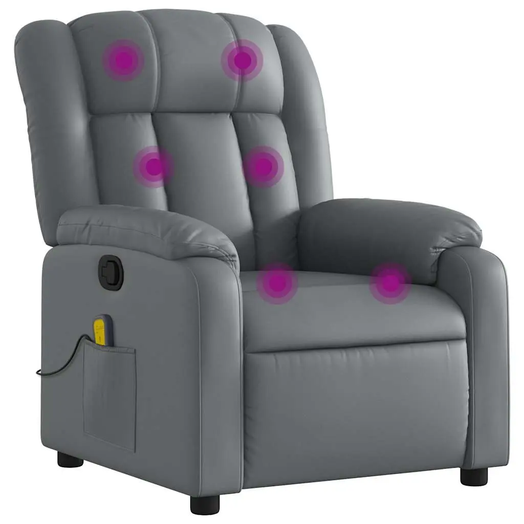 Massage Recliner Chair Grey Faux Leather Manual Recline Vibration 135 Degrees