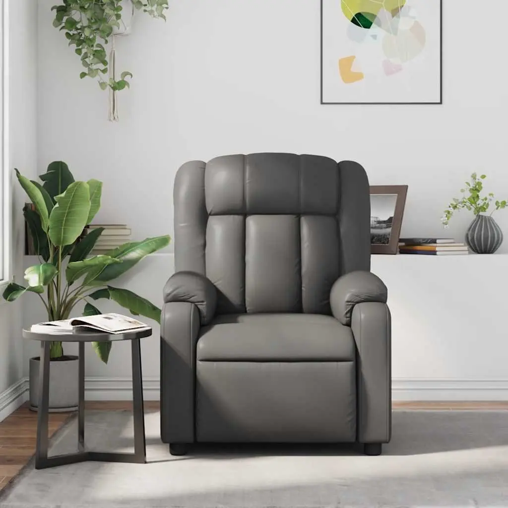 Massage Recliner Chair Grey Faux Leather Manual Recline Vibration 135 Degrees
