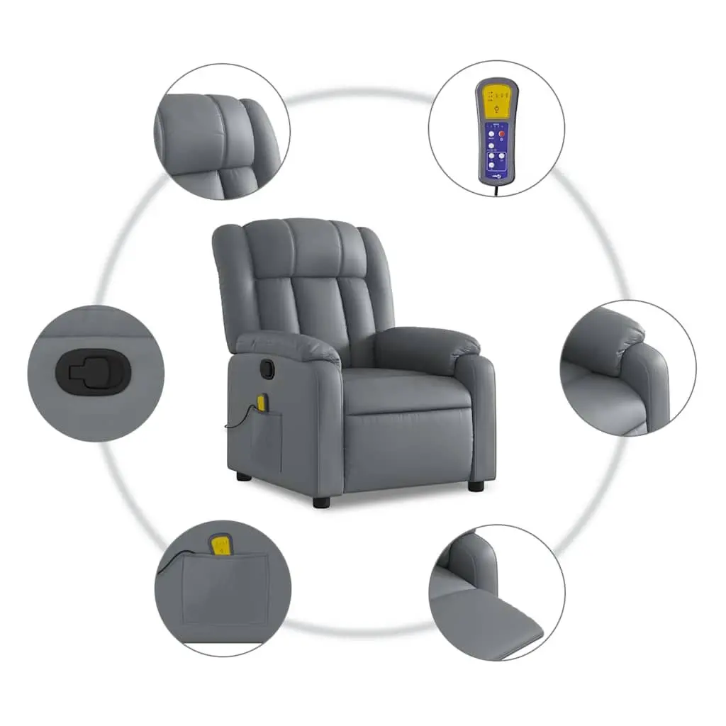 Massage Recliner Chair Grey Faux Leather Manual Recline Vibration 135 Degrees