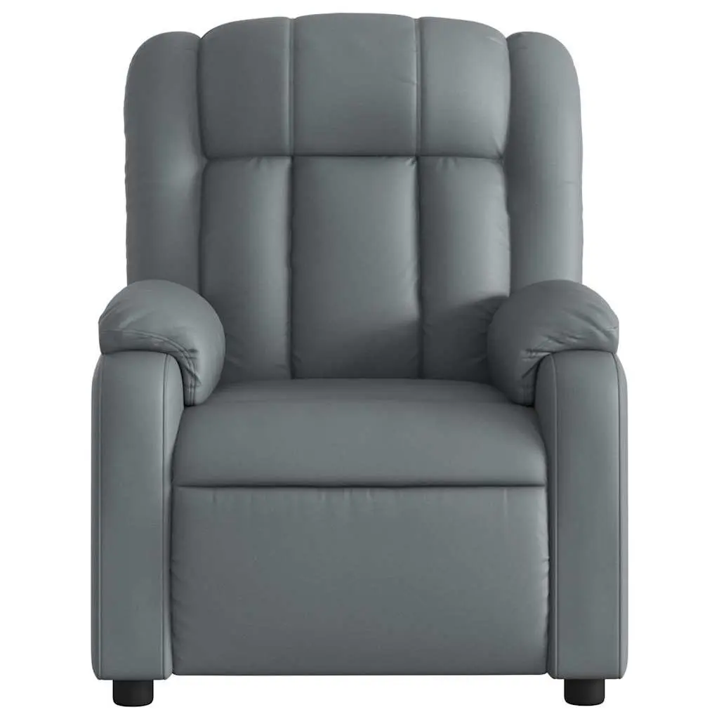 Massage Recliner Chair Grey Faux Leather Manual Recline Vibration 135 Degrees