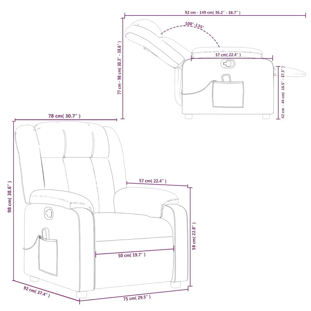 Manual Recline Armchair Massage Chair Light Grey Fabric Lounge Seat 135 Degrees