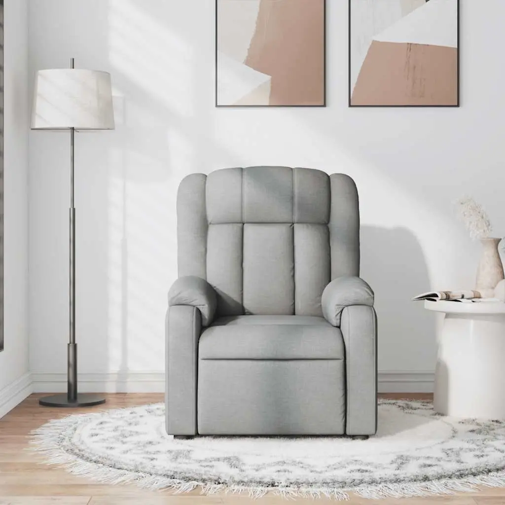 Manual Recline Armchair Massage Chair Light Grey Fabric Lounge Seat 135 Degrees