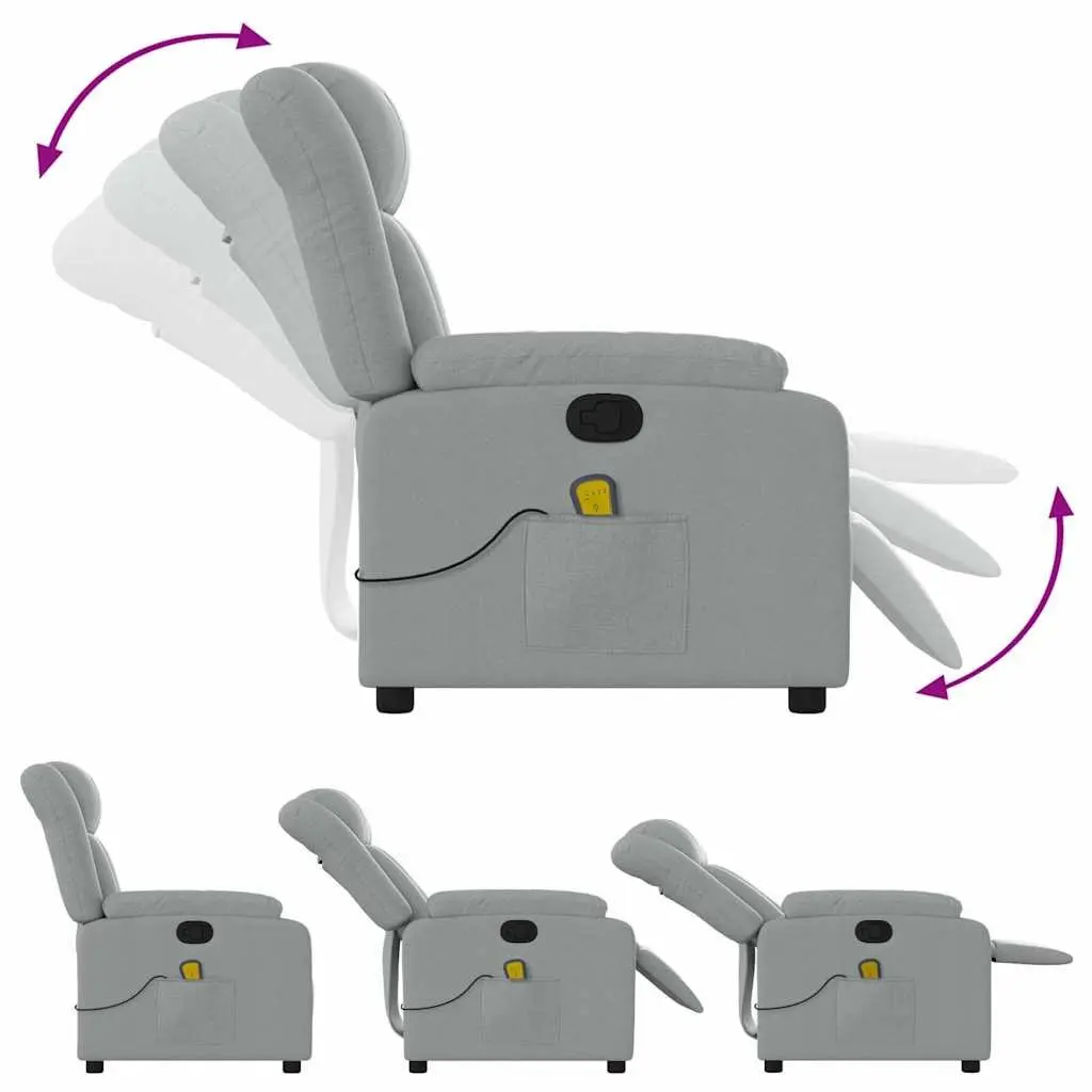 Manual Recline Armchair Massage Chair Light Grey Fabric Lounge Seat 135 Degrees