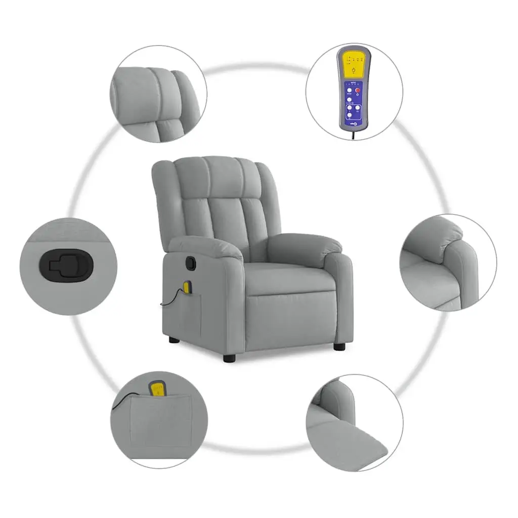 Manual Recline Armchair Massage Chair Light Grey Fabric Lounge Seat 135 Degrees