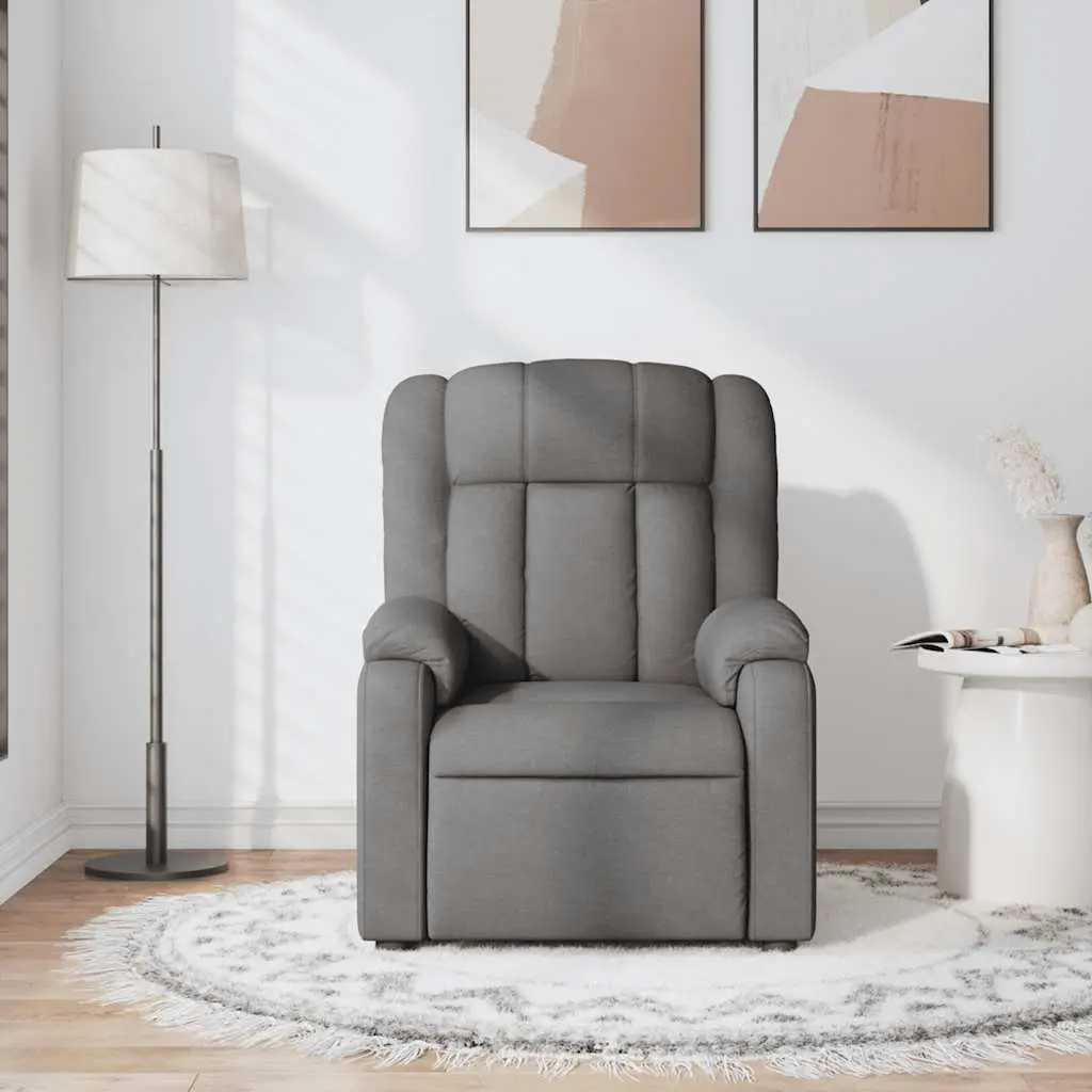 Manual Reclining Massage Chair 6 Point Vibration Grey Fabric Upholstered Armchair