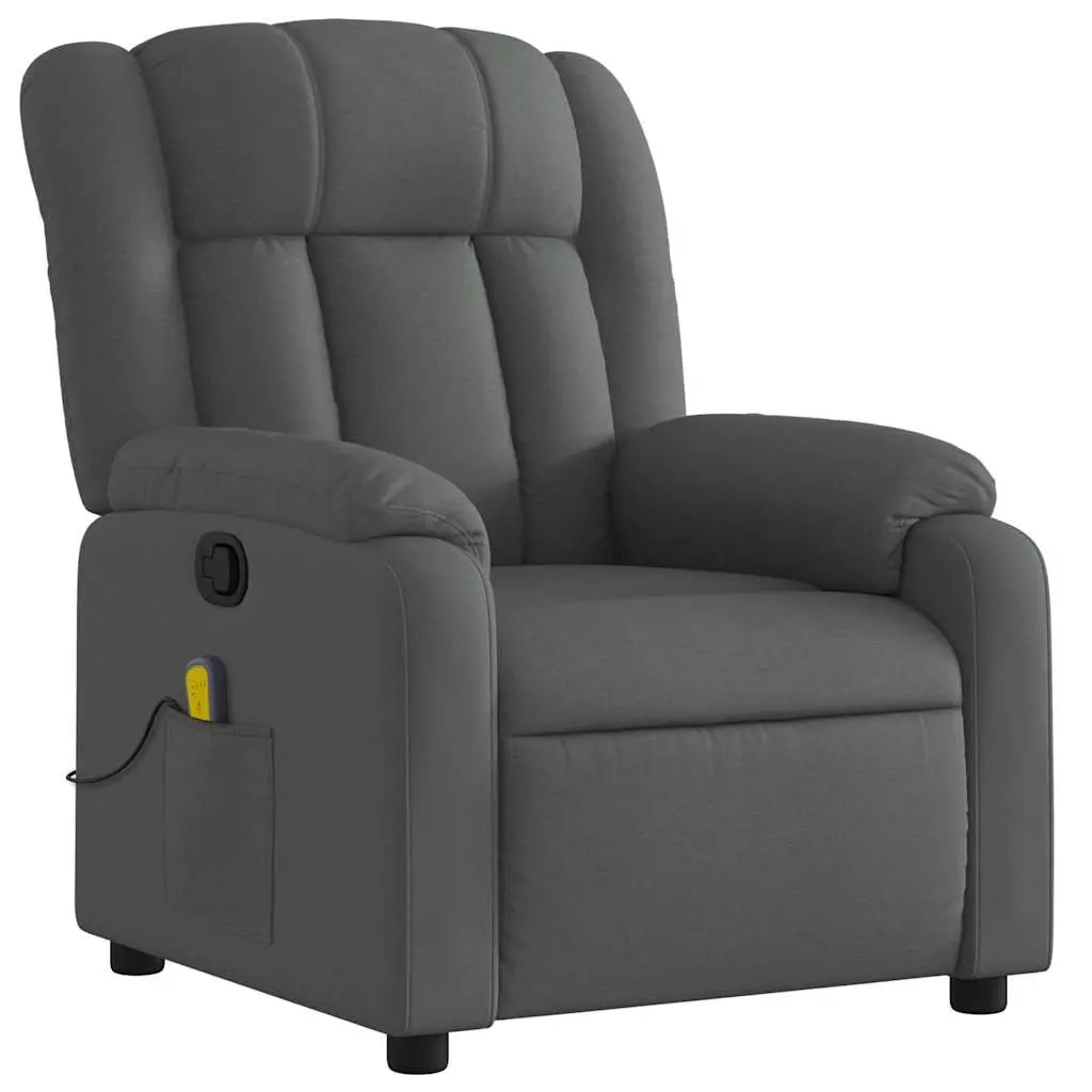 Manual Reclining Massage Chair 6 Point Vibration Grey Fabric Upholstered Armchair