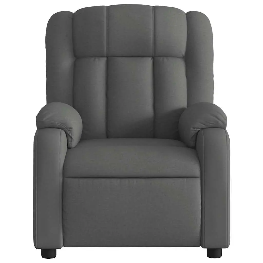 Manual Reclining Massage Chair 6 Point Vibration Grey Fabric Upholstered Armchair