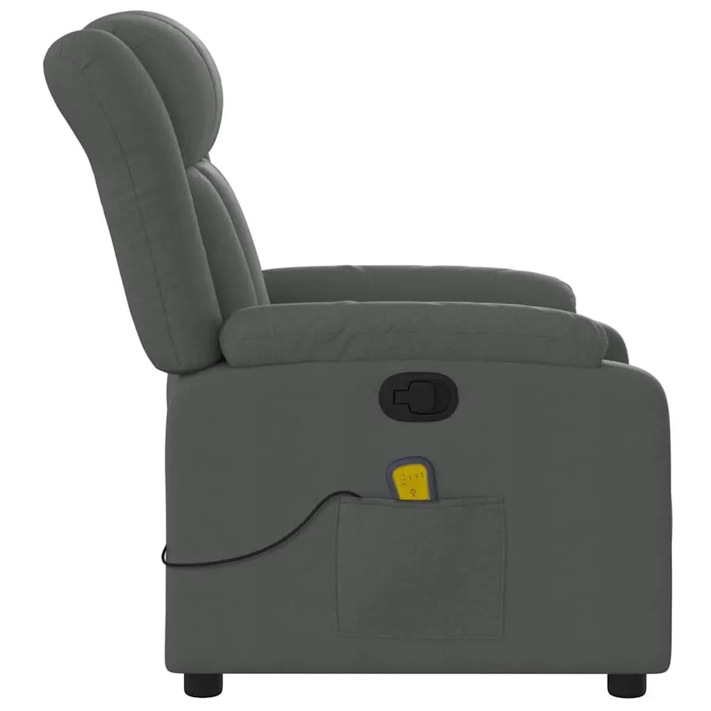 Manual Reclining Massage Chair 6 Point Vibration Grey Fabric Upholstered Armchair