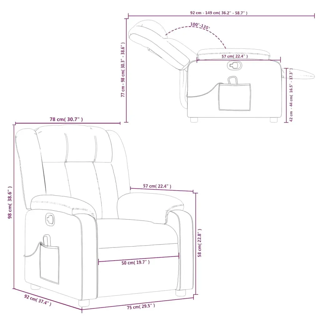 Massage Recliner Chair Black Fabric Manual Recline Vibration 6 Points Armchair