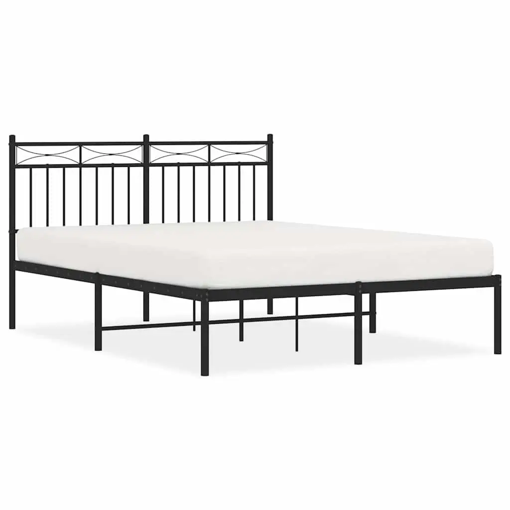Black Metal Bed Frame 135x190 cm with Headboard