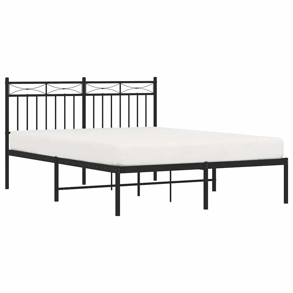 Black Metal Bed Frame 135x190 cm with Headboard