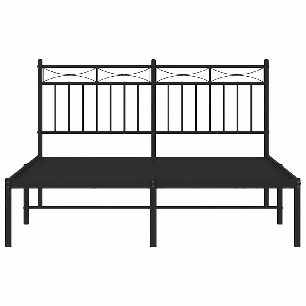 Black Metal Bed Frame 135x190 cm with Headboard