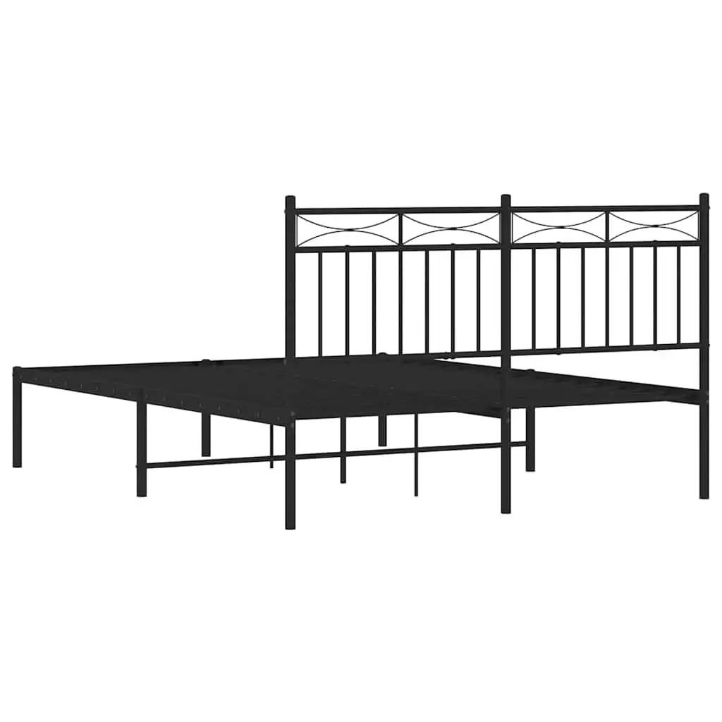 Black Metal Bed Frame 135x190 cm with Headboard
